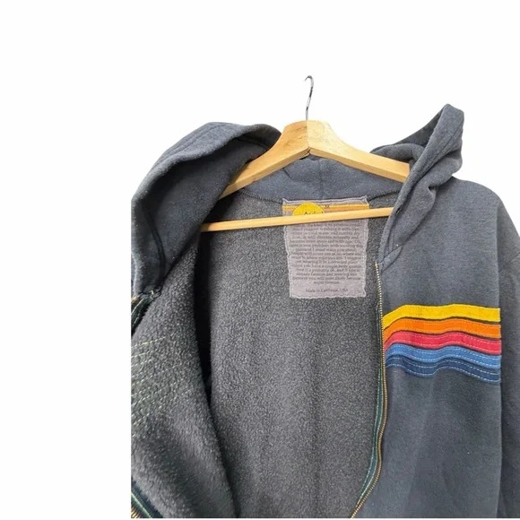 Aviator Nation Charcoal Zip-Up with Rainbow Stripes - Picture 4 of 9